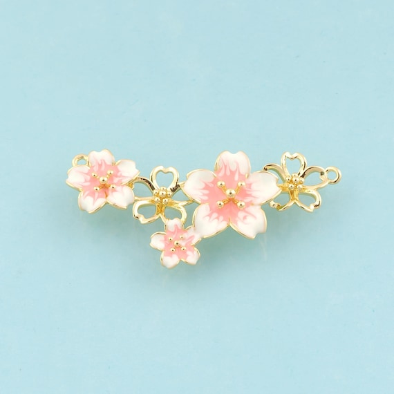 Gold Enamel Flower Charms,Plant Jewelry,Enamel Flower Pendant for DIY Jewelry Making,18K Gold