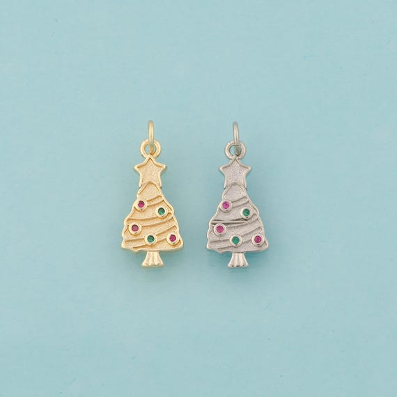 Gold CZ Christmas Tree Charms,Christmas Jewelry,Star Pendant for DIY Jewelry Making,18K Gold