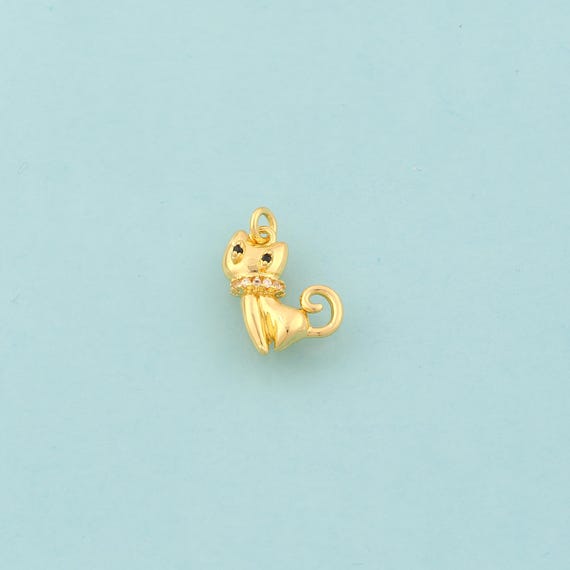 Gold CZ Cat Charms,Animal Jewelry,Cat Pendant for DIY Jewelry Making,18K Gold
