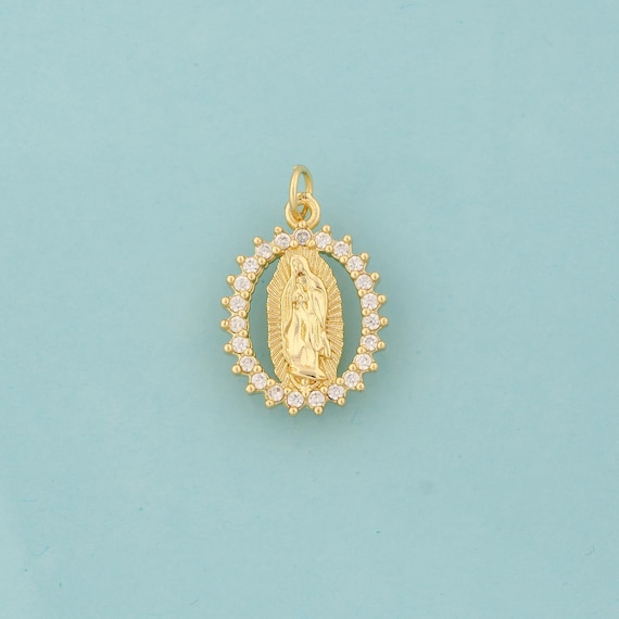 Gold CZ Virgin Mary Charms,Religion Jewelry,Catholic Pendant for DIY Jewelry Making,18K Gold
