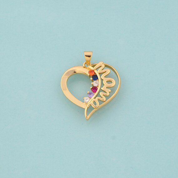 Gold CZ Heart Charms,MAMA Jewelry,Heart Pendant for DIY Jewelry Making,18K Gold