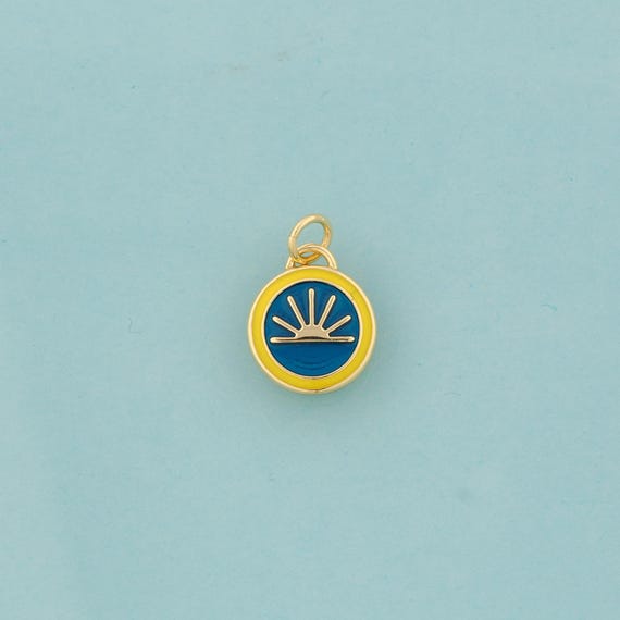 Gold Enamel Sunset Charms,Sunrise Jewelry,Sun Pendant for DIY Jewelry Making,18K Gold