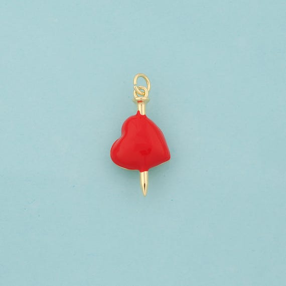 Gold Enamel Heart Charms,Love Jewelry,Arrow Pendant for DIY Jewelry Making,18K Gold