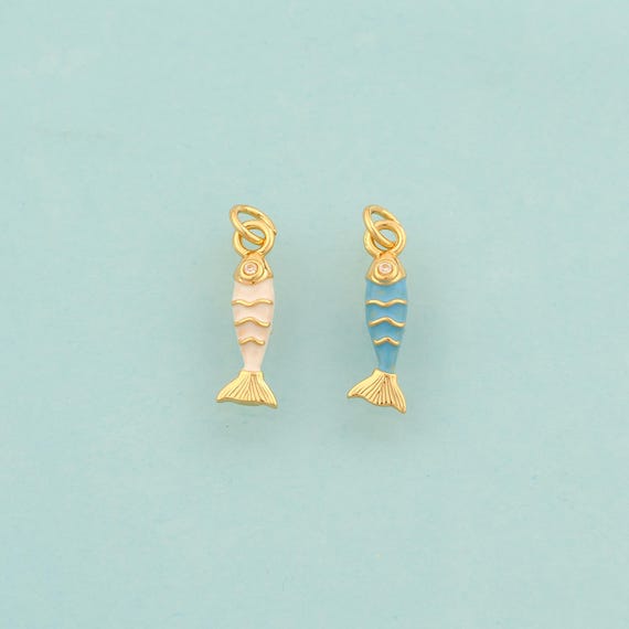 Gold CZ Fish Charms,Enamel Marine Life Jewelry,Fish Pendant for DIY Jewelry Making,18K Gold