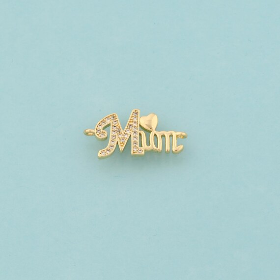 Gold CZ Heart Connectors,Love Jewelry Connectors,MOM Connectors for DIY Jewelry Making,18K Gold