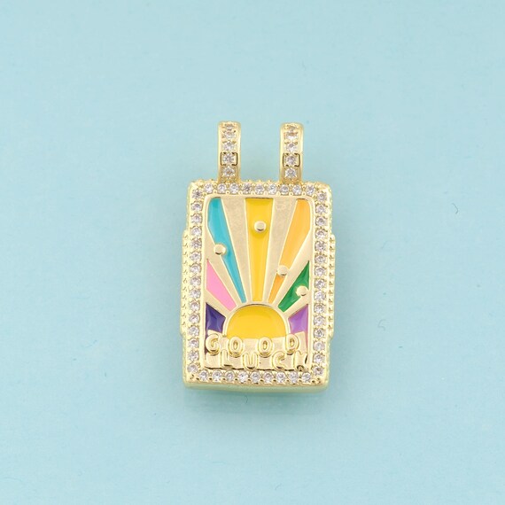 Gold CZ Sun Charms,Good Luck Jewelry,Enamel Letter Pendant for DIY Jewelry Making,18K Gold
