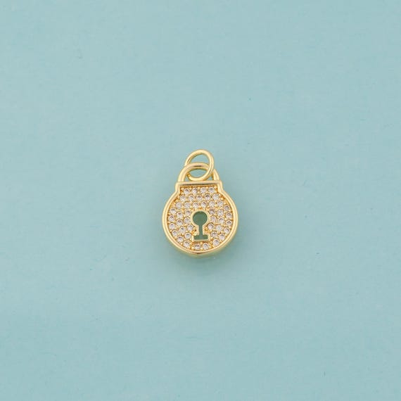 Gold CZ Lock Charms,Round Jewelry,Lock Pendant for DIY Jewelry Making,18K Gold
