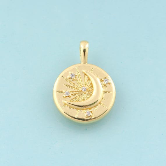Gold CZ Crescent Moon Charms,Round Jewelry,Moon Pendant for DIY Jewelry Making,18K Gold