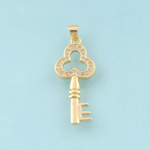 Gold CZ Flower Charms,Key Jewelry,Flower Pendant for DIY Jewelry Making,18K Gold