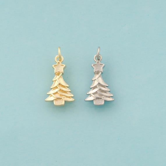 Gold Christmas Tree Charms,Christmas Jewelry,Star Pendant for DIY Jewelry Making,18K Gold