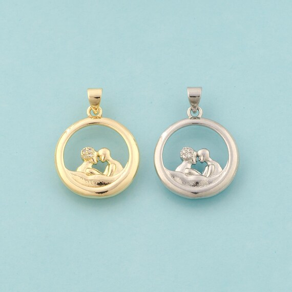 Gold CZ Round Charms,Love Jewelry,Couple Pendant for DIY Jewelry Making,18K Gold