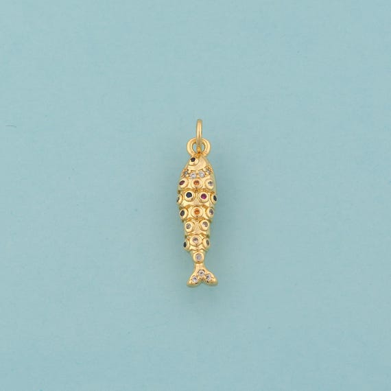 Gold CZ Fish Charms,Marine Life Jewelry,Fish Pendant for DIY Jewelry Making,18K Gold