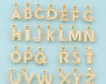 Gold CZ 26 Letter Charms,Initial Jewelry,Letter Pendant for DIY Jewelry Making,18K Gold