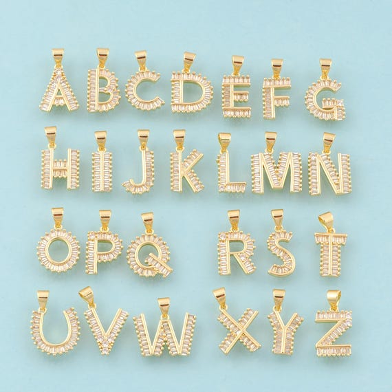 Gold CZ 26 Letter Charms,Initial Jewelry,Letter Pendant for DIY Jewelry Making,18K Gold