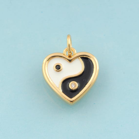 Gold CZ Heart Charms,Heart Jewelry,Enamel Heart Pendant for DIY Jewelry Making,18K Gold