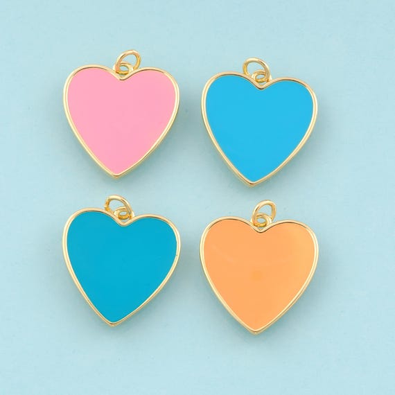 Gold Enamel Heart Charms,Minimalist Jewelry,Heart Pendant for DIY Jewelry Making,18K Gold