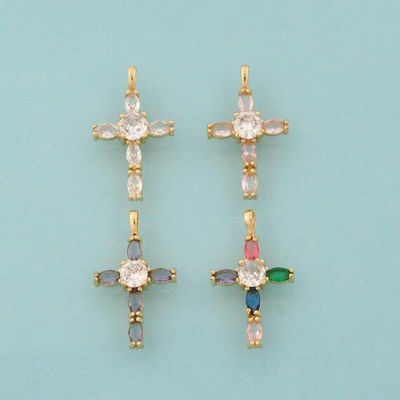 Gold CZ Cross Charms,Religious Jewelry,Christian Pendant for DIY Jewelry Making,18K Gold