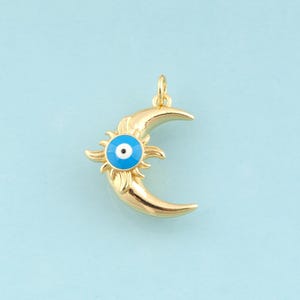 Gold Enamel Moon Charms,Sun Jewelry,Evil Eye Pendant for DIY Jewelry Making,18K Gold