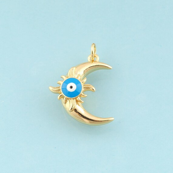 Gold Enamel Moon Charms,Sun Jewelry,Evil Eye Pendant for DIY Jewelry Making,18K Gold