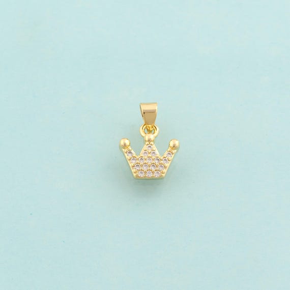 Gold CZ Crown Charms,Crown Jewelry,Crown Pendant for DIY Jewelry Making,18K Gold