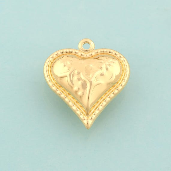 Gold Puffed Heart Charms,Love Jewelry,Heart Pendant for DIY Jewelry Making,18K Gold