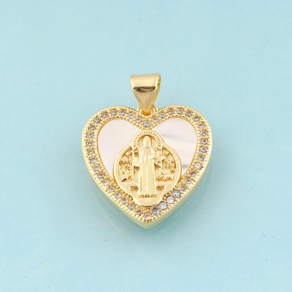 Gold CZ Jesus Charms,Religious Jewelry,Heart Pendant for DIY Jewelry Making,18K Gold