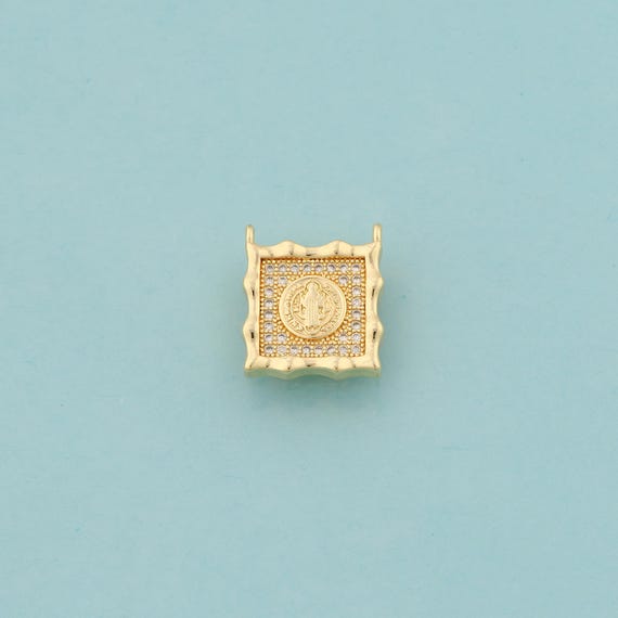 Gold CZ Jesus Charms,Square Jewelry,Christian Pendant for DIY Jewelry Making,18K Gold