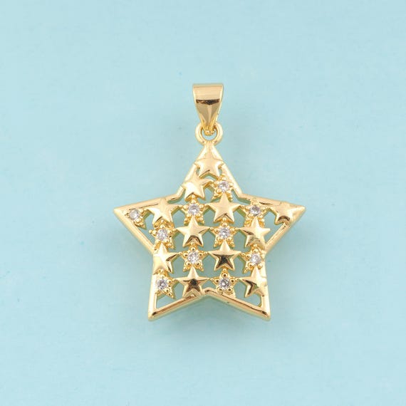 Gold CZ Star Charms,Celestial Jewelry,Star Pendant for DIY Jewelry Making,18K Gold