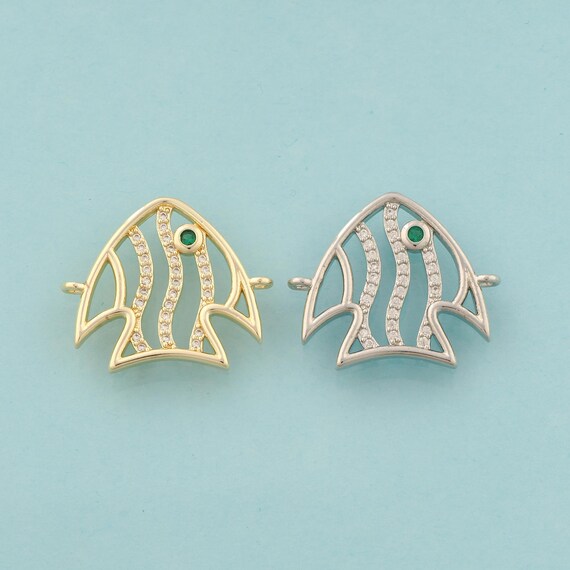 Gold CZ Fish Connector,Marine Life Jewelry Connector,Fish Connector for DIY Jewelry Making,18K Gold