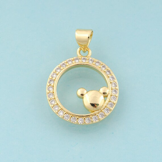 Gold CZ Mouse Charms,Round Jewelry,Round Pendant for DIY Jewelry Making,18K Gold
