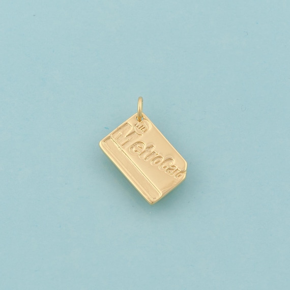 18K Gold Filled Metro Card Charm: CZ Accent, DIY Jewelry Pendant