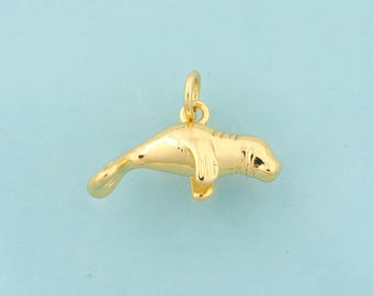 Gold Manateel Charms,Marine Life Jewelry,Sea Lion Pendant for DIY Jewelry Making,18K Gold
