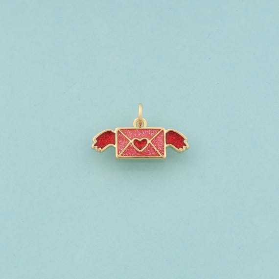 Gold Envelope Charms,Heart Jewelry,Enamel Angel Wings Pendant for DIY Jewelry Making,18K Gold