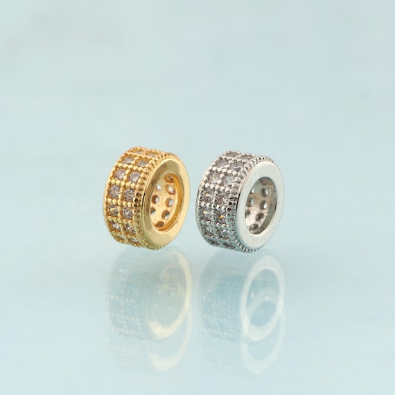 CZ Round Tube Spacer Beads,Round Beads,Tube Beads for DIY Jewelry Making,18K Gold & Rhodium