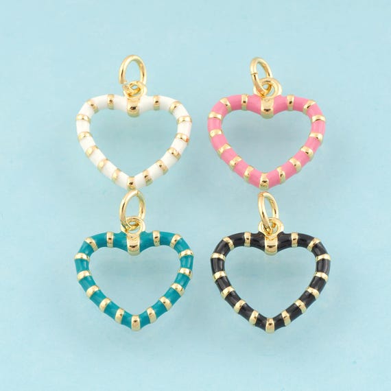 Gold Enamel Heart Charms,Minimalist Jewelry,Heart Pendant for DIY Jewelry Making,18K Gold