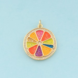 Gold CZ Orange Slices Charms,Fruit Jewelry,Enamel Orange Slices Pendant for DIY Jewelry Making,18K Gold