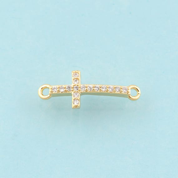 Gold CZ Cross Connector,Religious Jewelry Connector,Christian Connector for DIY Jewelry Making,18K Gold