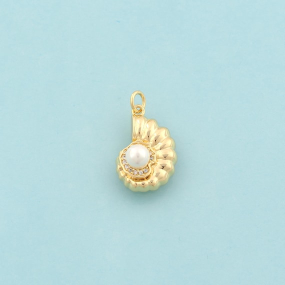 Gold CZ Snail Shell Charms,Shell Jewelry,Snail Shell Pendant for DIY Jewelry Making,18K Gold