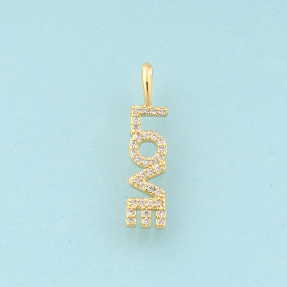 Gold CZ LOVE Charms,Letter Jewelry,Letter Pendant for DIY Jewelry Making,18K Gold