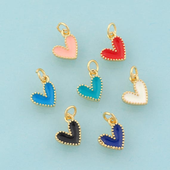 Gold Enamel Heart Charms,Minimalist Jewelry,Heart Pendant for DIY Jewelry Making,18K Gold