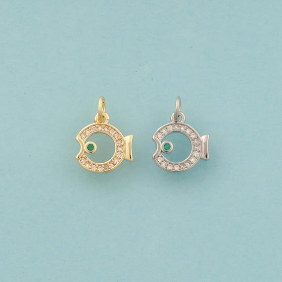 Gold CZ Fish Charms,Marine Life Jewelry,Fish Pendant for DIY Jewelry Making,18K Gold