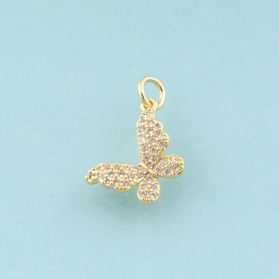 Gold CZ Butterfly Charms,Insect Jewelry,Insect Pendant for DIY Jewelry Making,18K Gold