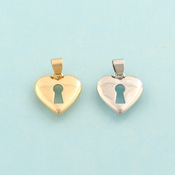 Gold Heart Charms,Love Lock Jewelry,Heart Lock Pendant for DIY Jewelry Making,18K Gold