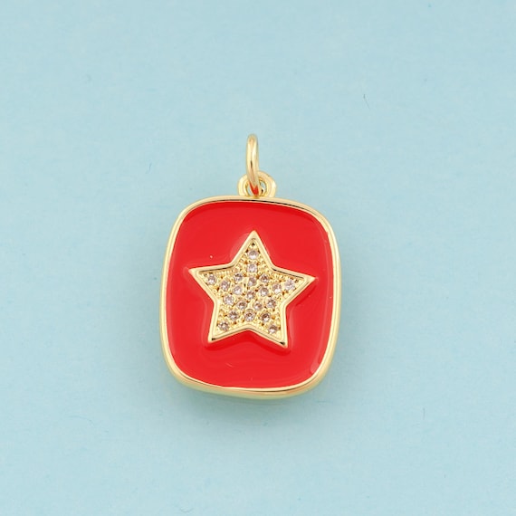 Gold CZ Star Charms,Minimalist Jewelry,Enamel Celestial Pendant for DIY Jewelry Making,18K Gold