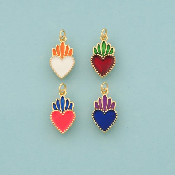 Gold Heart Charms,Strawberry Jewelry,Enamel Fruit Pendant for DIY Jewelry Making,18K Gold