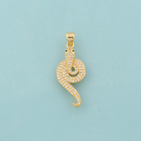 Gold CZ Snake Charms,Animal Jewelry,Snake Pendant for DIY Jewelry Making,18K Gold