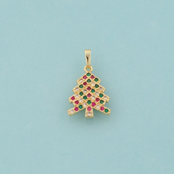 Gold CZ Christmas Tree Charms,Christmas Jewelry,Christmas Tree Pendant for DIY Jewelry Making,18K Gold