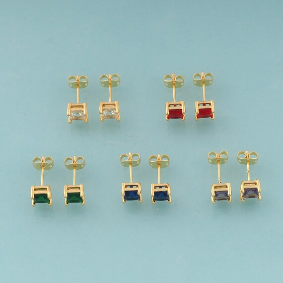 Gold CZ Square Stud Earrings,Square Jewelry Stud Earrings,Square Stud Earrings,Gift for Her,18K Gold