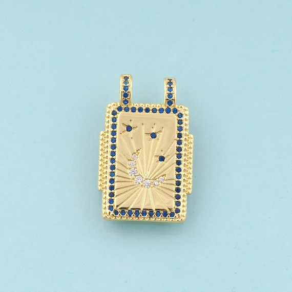 Gold CZ Moon Charms,Star Jewelry,Square Pendant for DIY Jewelry Making,18K Gold