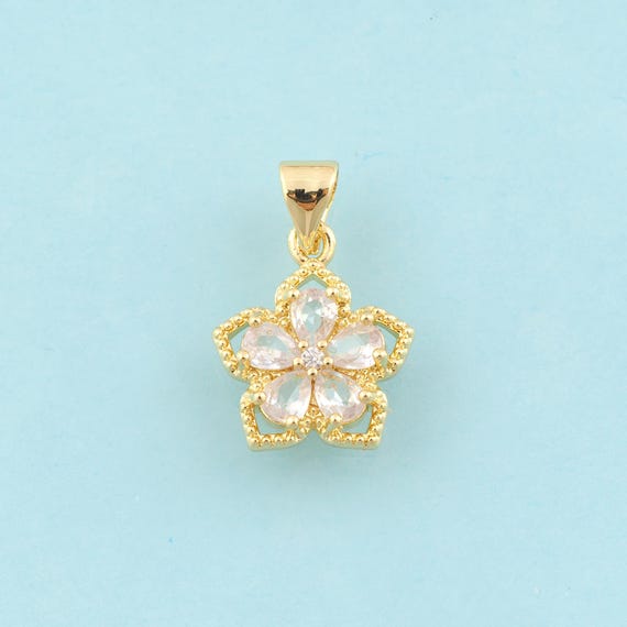 Gold CZ Flower Charms,Flower Jewelry,Flower Pendant for DIY Jewelry Making,18K Gold